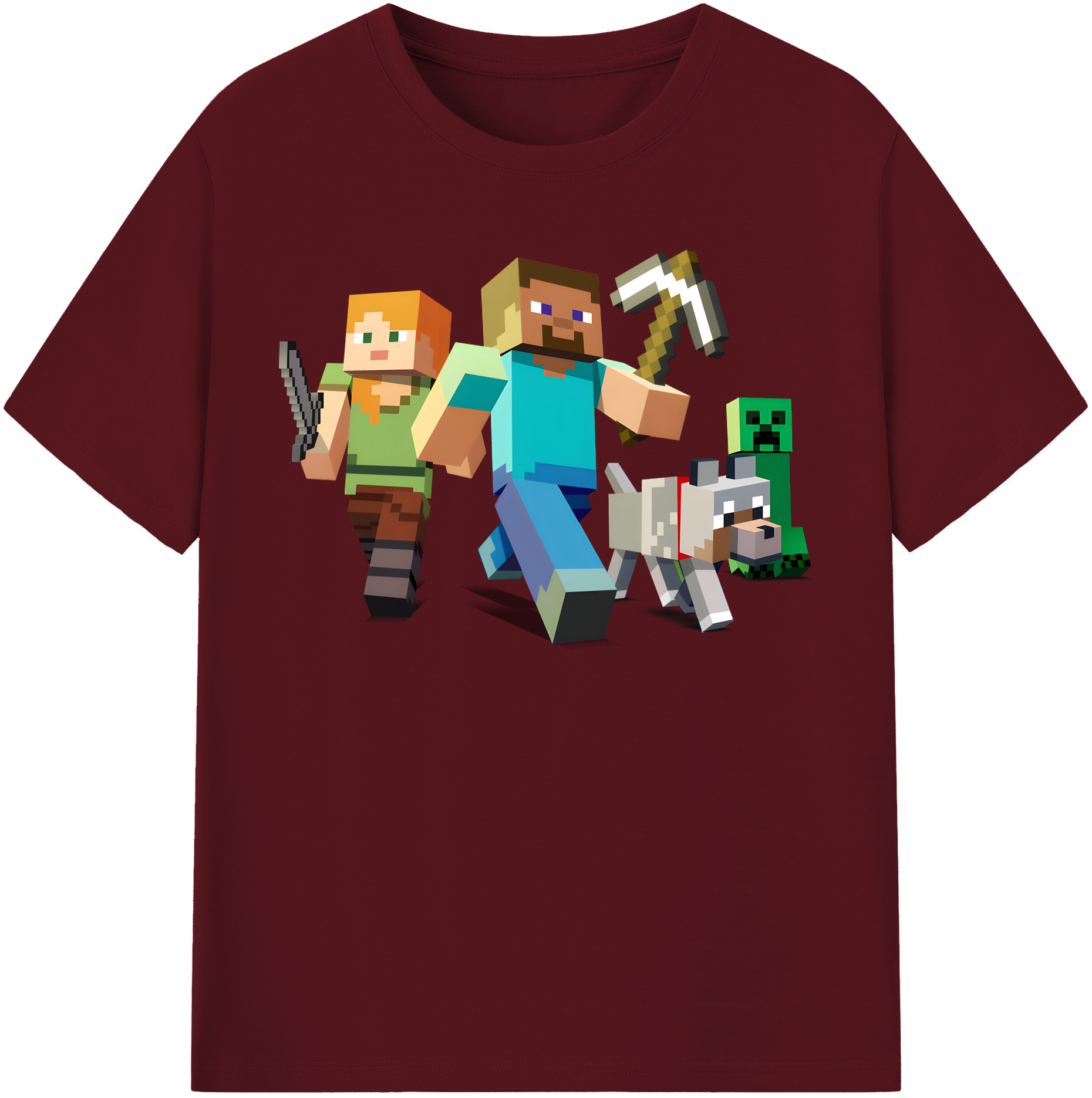 （画像用） マインクラフト ブロックの世界 Minecraft MC Block world 綿100％半袖Tシャツ（フロントプリント）